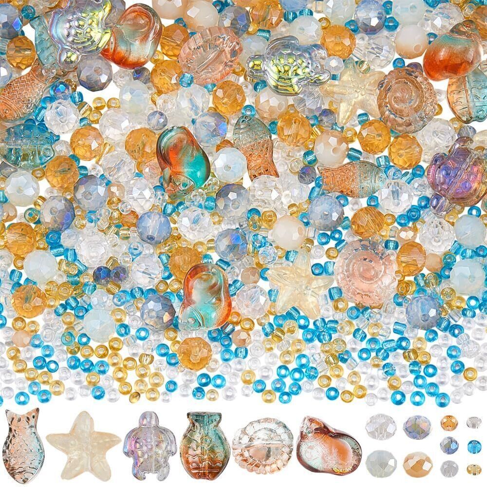 1957 1 Box About 289pcs Ocean Bead Kit Glass Sea Beads Cute Clear Summer